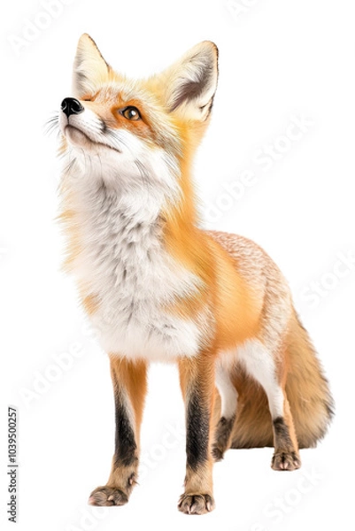 Fototapeta A graceful fox standing elegantly, isolate on white background, highlighting its striking features. cutout png