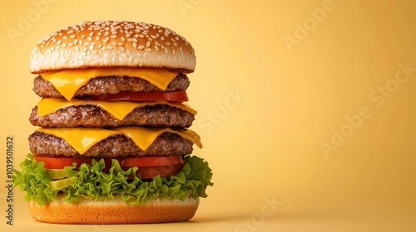 Obraz Delicious Triple Cheeseburger with Fresh Ingredients