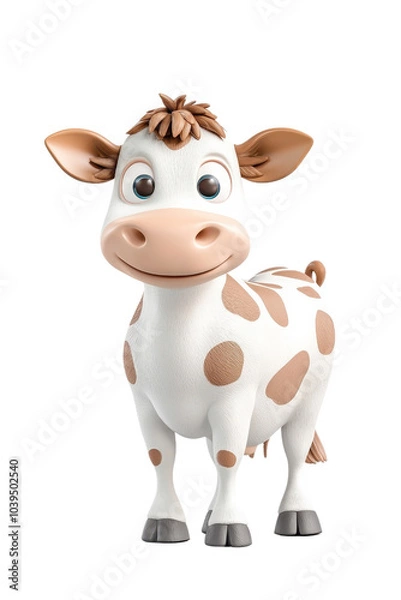 Fototapeta A 3D cartoon cow character, isolate on white background, featuring a playful and vibrant design. cutout png