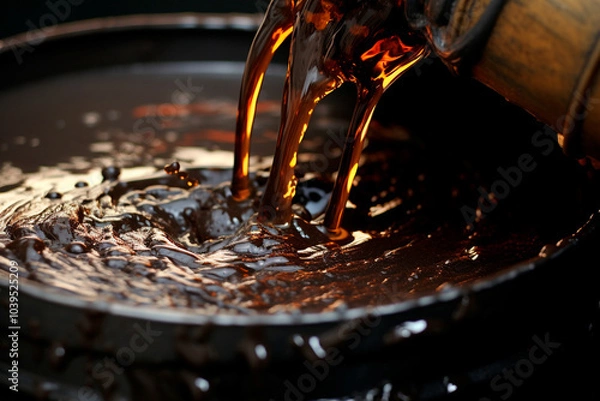 Fototapeta Refineries operating at high capacity with oil barrels overflowing with crude oil