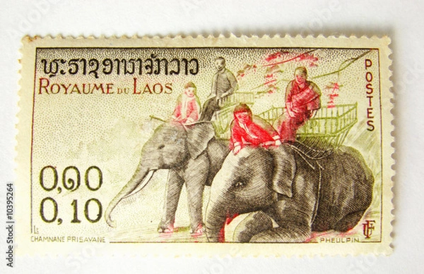 Obraz Laos postage stamp with elephant on white background