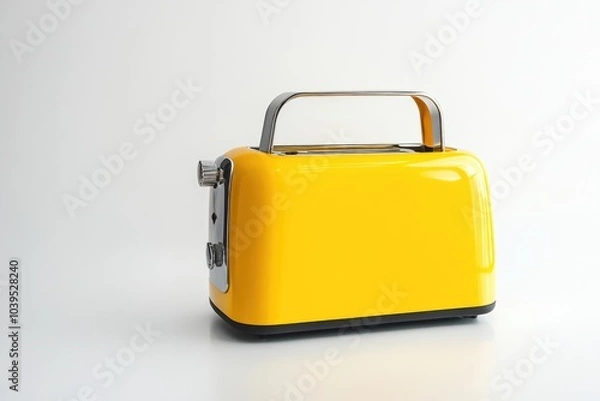 Fototapeta Yellow Toaster with Silver Accents on White Background