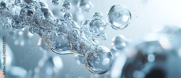 Fototapeta A close up of water droplets in a stream. The water droplets are clear and shiny, and they are scattered throughout the image