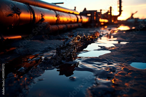 Fototapeta Thermal camera capturing leakage in an oil pipeline, used for continuous monitoring