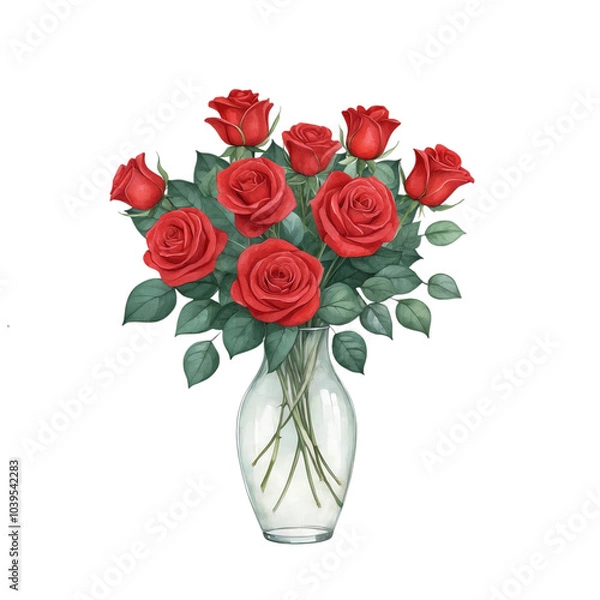 Fototapeta Minimalist watercolor red roses with isolated background, Red rose bouquet with isolated background, Realistic red rose arrangement with isolated background.