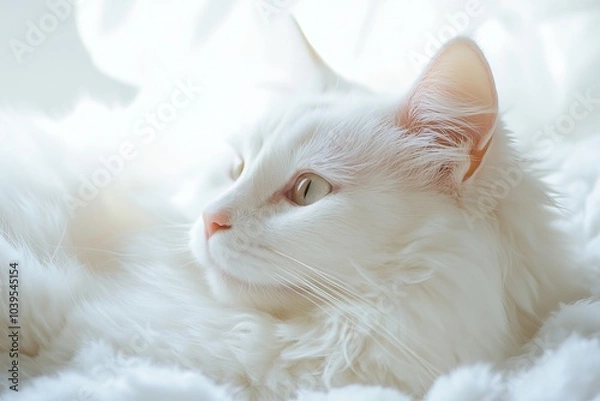 Obraz Studio Whiskers: The Charm of Red and White Cat Against a White Backdrop, generative ai