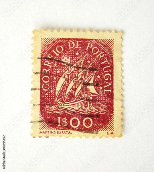 Obraz Portgal postage stamp with ship on white background