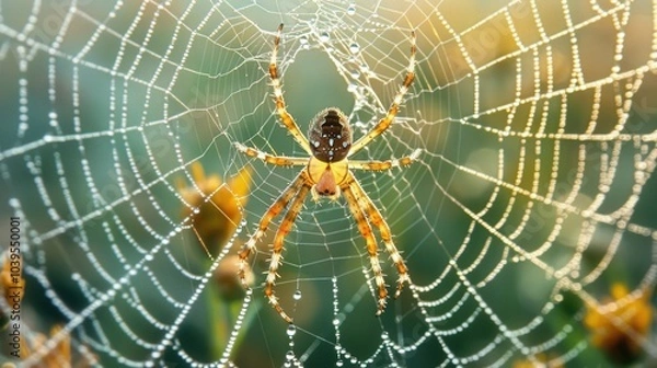Fototapeta Close-Up View of Spider Weaving Its Intricate Web