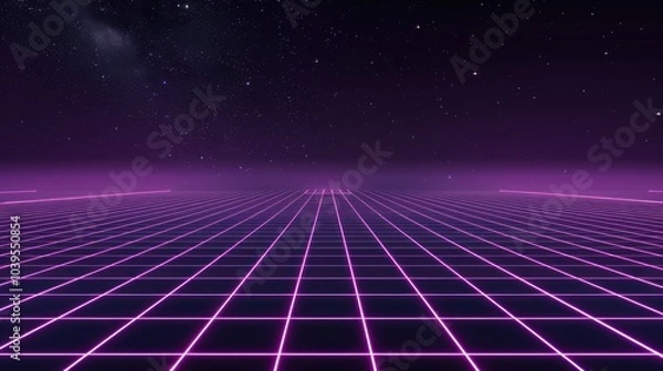 Obraz Retro Futuristic Grid with Starry Sky