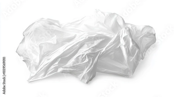 Fototapeta Crumpled plastic bag with prominent wrinkles and folds, isolated on white background
