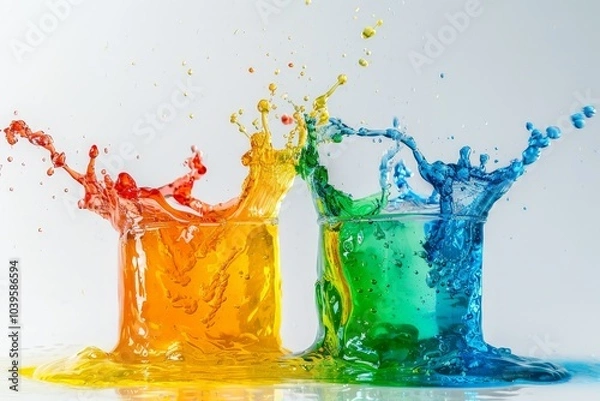 Fototapeta Colorful Liquid Splashes Isolated On White Background
