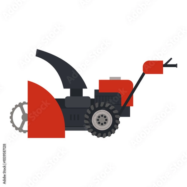 Fototapeta Snow blower with gas powered vector cartoon illustration isolated on a white background.