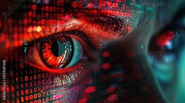 Fototapeta A computer screen displaying a ransomware message demanding payment in cryptocurrency, with the victim's face reflected in the screen, symbolizing cyber extortion scams.
