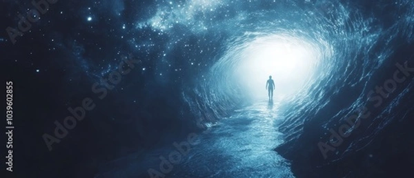 Fototapeta Cosmic Consciousness-Journey to Enlightenment:
Celestial Passage,Gateway to the Universe,Stardust Soul.Concept of spiritual enlightenment, cosmic journey, personal transformation, inner peace.