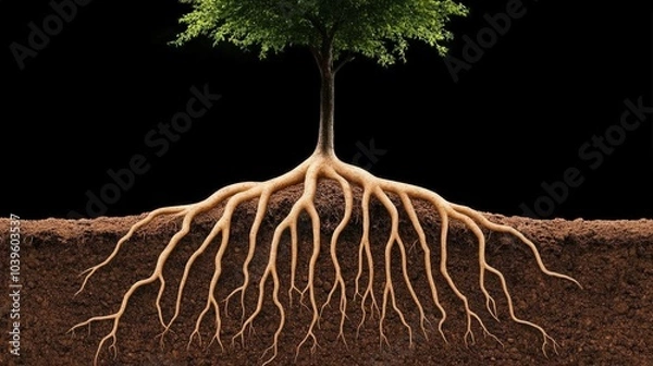 Fototapeta A tree with its roots visible in the dirt