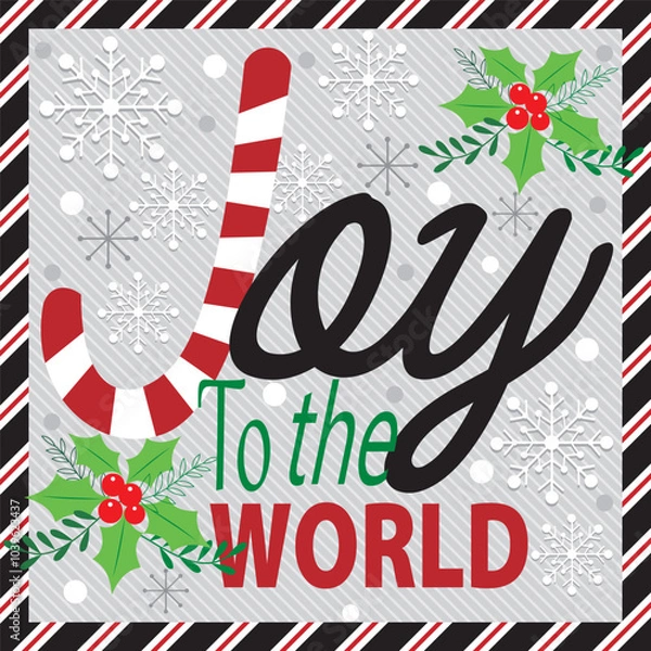Fototapeta Christmas card design with candy cane and joy to the world