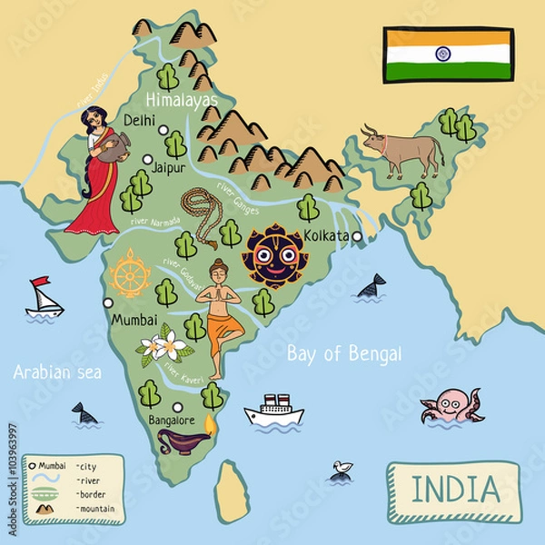 Obraz Cartoon map of India.