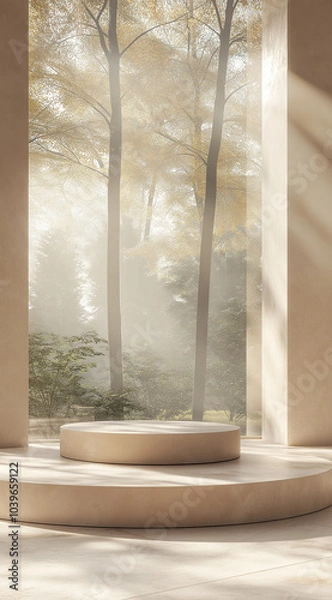 Fototapeta Sunlight streaming through windows into an indoor space creating a serene and mysterious atmosphere.