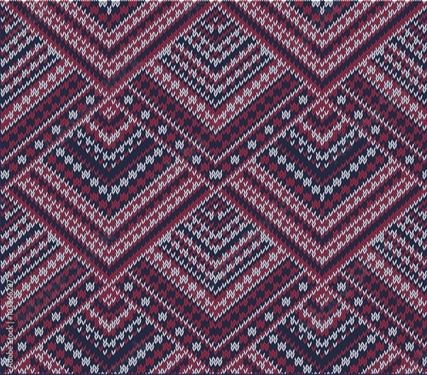 Fototapeta Knitted background in Fair Isle style in three colors. Seamless sweater pattern. Vector illustration.