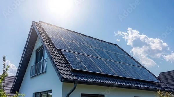 Obraz Solar Panels Installed on Modern Home Roof