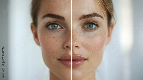 Fototapeta Progression video of anti-aging treatments focusing on fine lines around the mouth, documenting the gradual transformation to smoother skin with clear before-and-after results