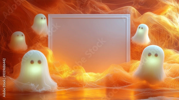 Fototapeta mockup poster with copy space, ghosts, and vibrant colors, Halloween