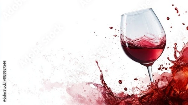 Obraz red wine splash with a red grape vine and a wine glass, isolated on white background