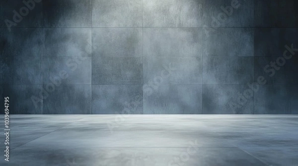 Fototapeta Dramatic spotlight illuminates empty concrete room, ideal backdrop for product displays and artistic showcases