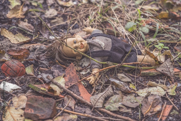 Obraz old doll in gras