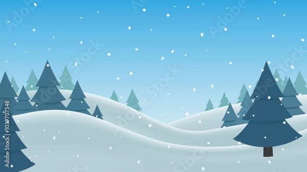 Fototapeta Snowy winter landscape with fir trees. Ideal background for flyer, banner or poster