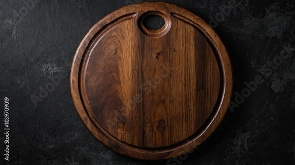 Fototapeta empty wooden cutting board on dark textured