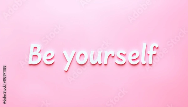 Fototapeta Be yourself text message on pink background isolated with white highlights, png