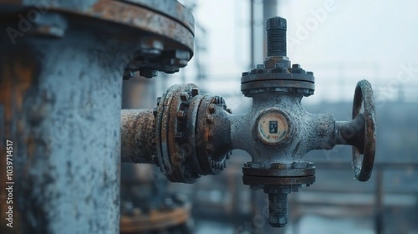 Obraz Industrial Valve in a Foggy Environment