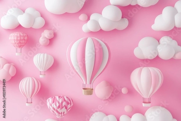 Fototapeta baby pink hot, white and hot pink hot 3d air balloons multiple on a pretty background 