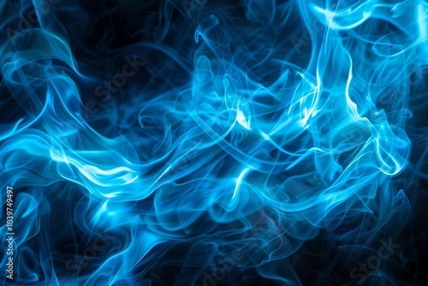Fototapeta A mesmerizing swirl of vibrant blue smoke, creating an ethereal and dynamic visual effect against a dark background.
