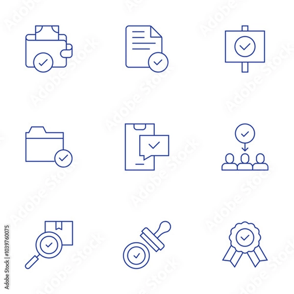Fototapeta Approval icons set. Thin Line style, editable stroke. medal, approved, stamp, payment, opinion, folder, select