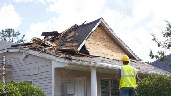 Obraz Inspector assessing roof damage caused by storm insurance claim