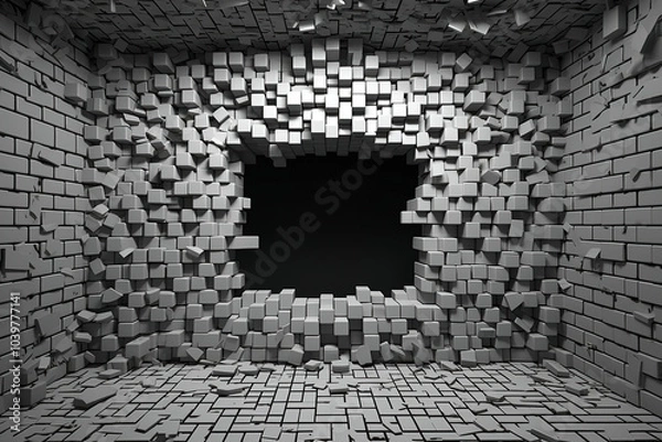 Obraz A hole made in a white block room. (Generative AI)