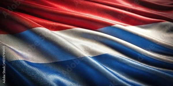 Fototapeta A detailed close-up of the Dutch flag showcasing vivid colors and intricate textures, perfect for stock photography, capturing the essence of national pride and heritage.
