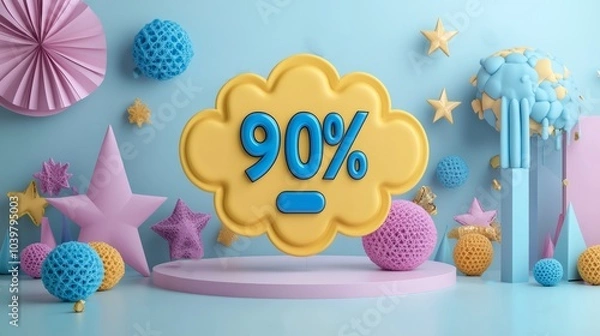 Obraz World Shopping Day. Bright yellow and blue illustration banner with infographics and the word sale. Background for sales week, black Friday or cyber Monday.