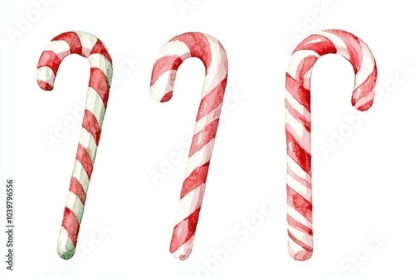 Fototapeta Three colorful candy canes on a white isolated background