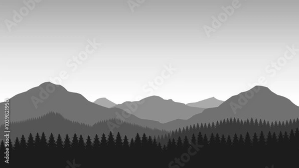 Fototapeta Grey mountain landscape wallpaper in a minimalist flat design style. Minimalist beauty background for desktop and wallpaper
