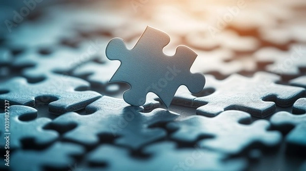 Fototapeta Floating Puzzle Piece on a Blurred Background
