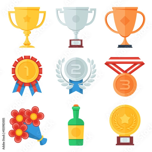 Obraz Trophy and awards flat icons set