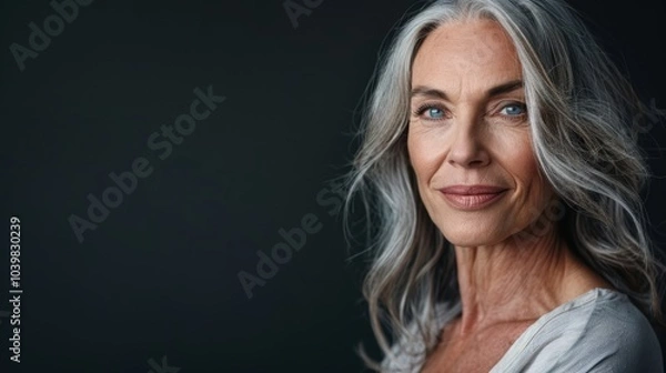 Fototapeta Stylish portrait of an elegant mature woman against a simple background. Fashion and editorial theme