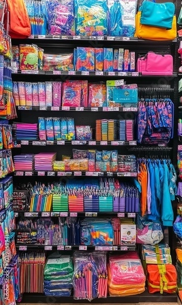 Obraz A store shelf filled with colorful, packaged goods.