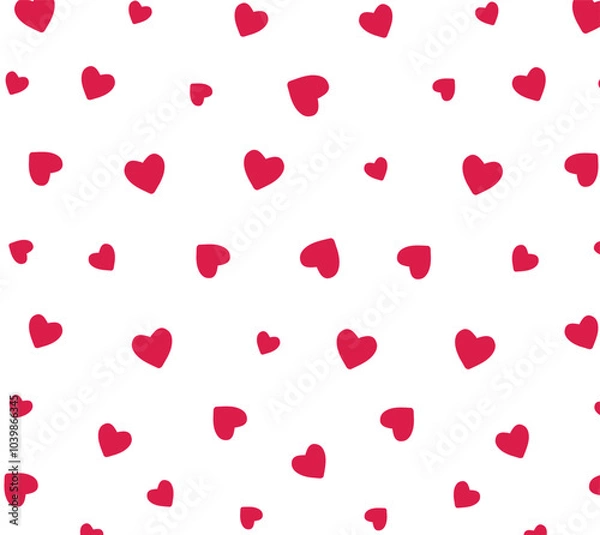Fototapeta All over seamless vector repeat pattern with ditsy small red hand drawn doodle hearts tossed on white background. Simple cute Valentines day background