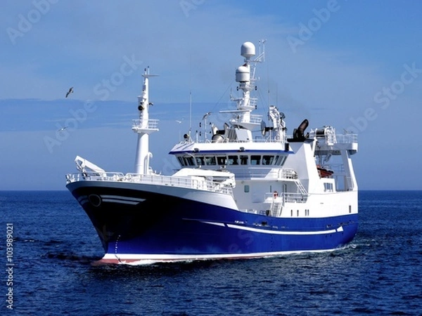 Fototapeta Statek rybacki P1, statek rybacki w drodze do portu w celu wyładunku ryb.