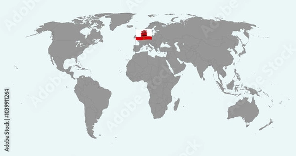 Fototapeta Pin map with Gibraltar flag on world map. Vector illustration.