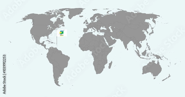 Fototapeta Pin map with Guadeloupe flag on world map. Vector illustration.